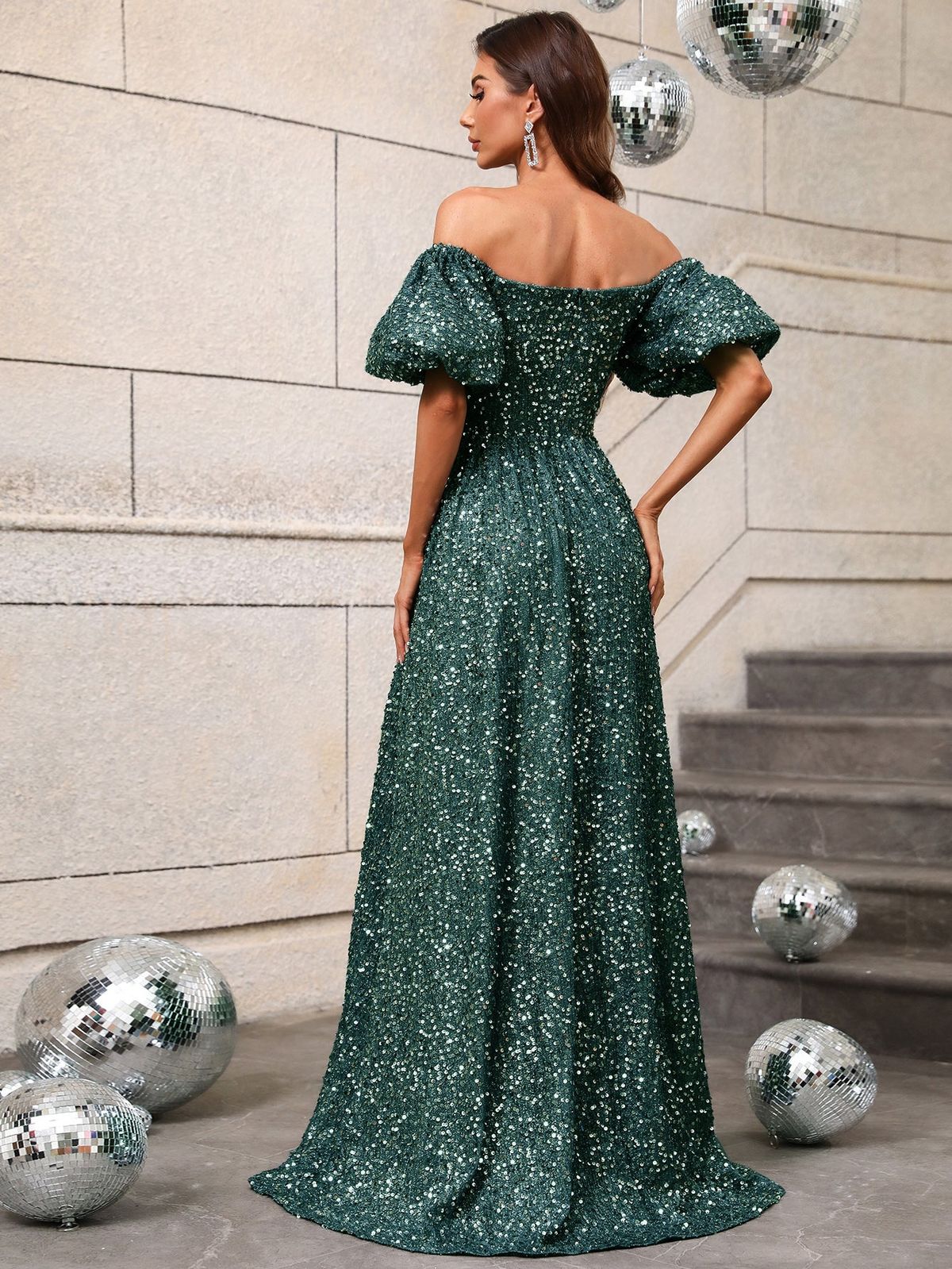 Style FSWD0494 Faeriesty Size L Off The Shoulder Sequined Green A-line Dress on Queenly