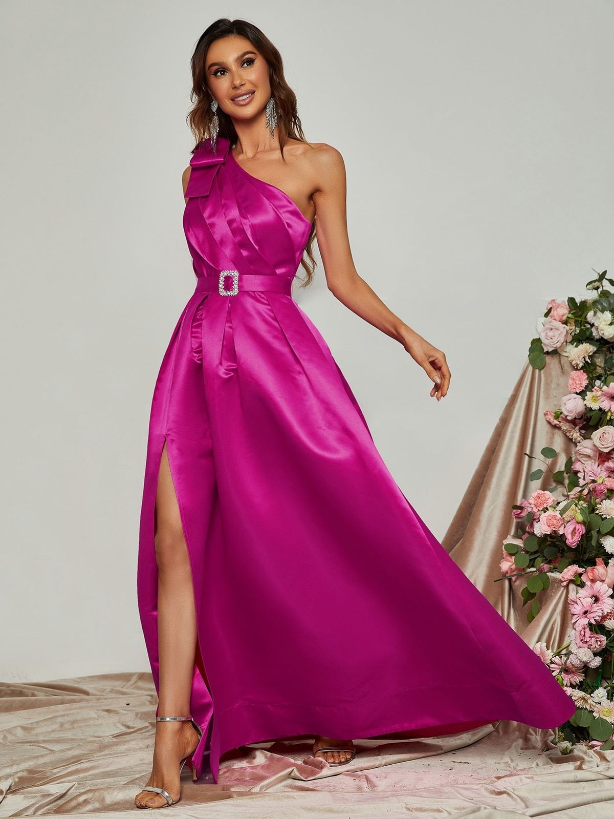 Style FSWD0780 Faeriesty Size XS One Shoulder Satin Hot Pink A-line Dress on Queenly
