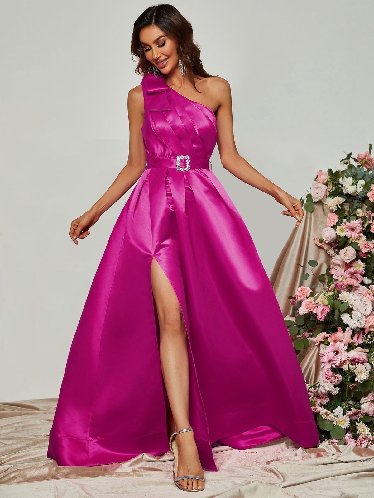Style FSWD0780 Faeriesty Size XS One Shoulder Satin Hot Pink A-line Dress on Queenly