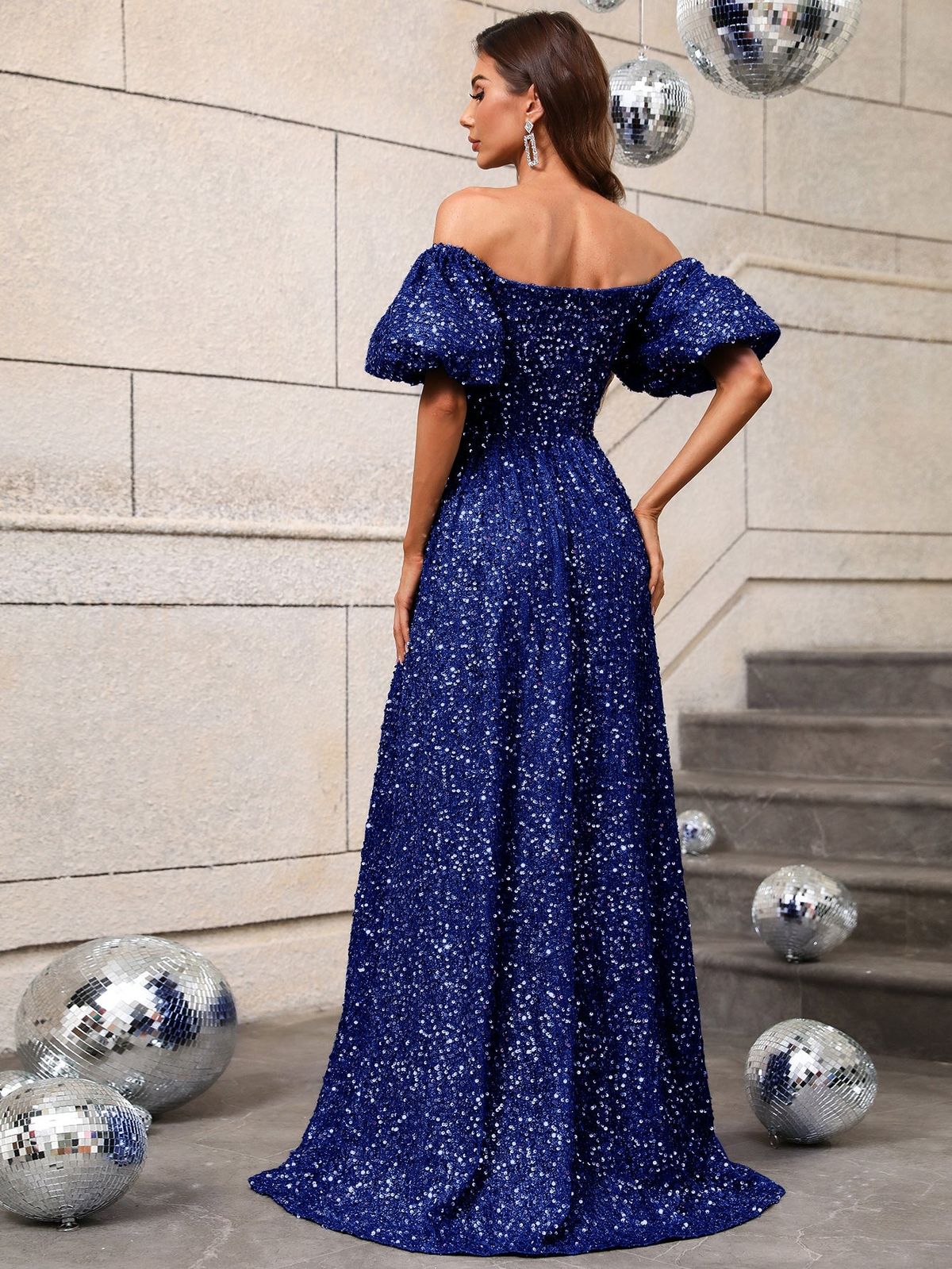 Style FSWD0494 Faeriesty Size S Off The Shoulder Sequined Blue A-line Dress on Queenly