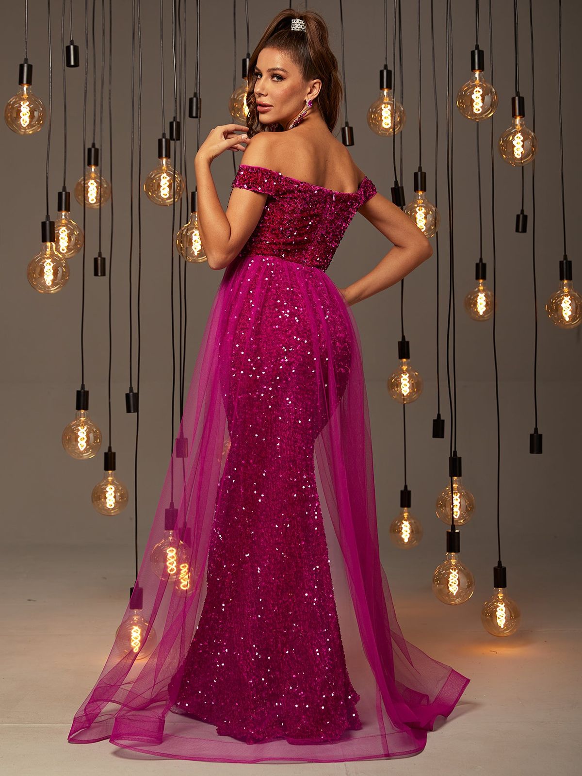 Style FSWD0478 Faeriesty Size XS Off The Shoulder Sequined Hot Pink Mermaid Dress on Queenly