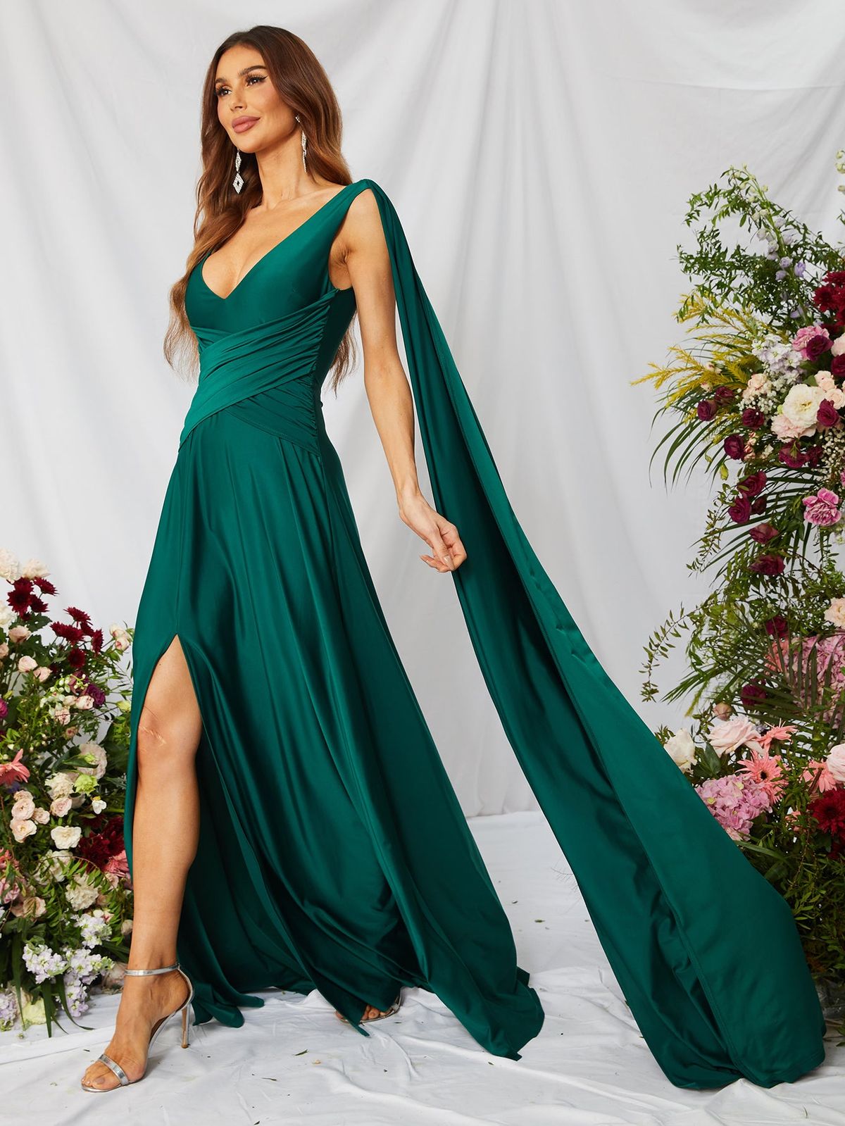 Style FSWD0772 Faeriesty Size L Satin Green Side Slit Dress on Queenly