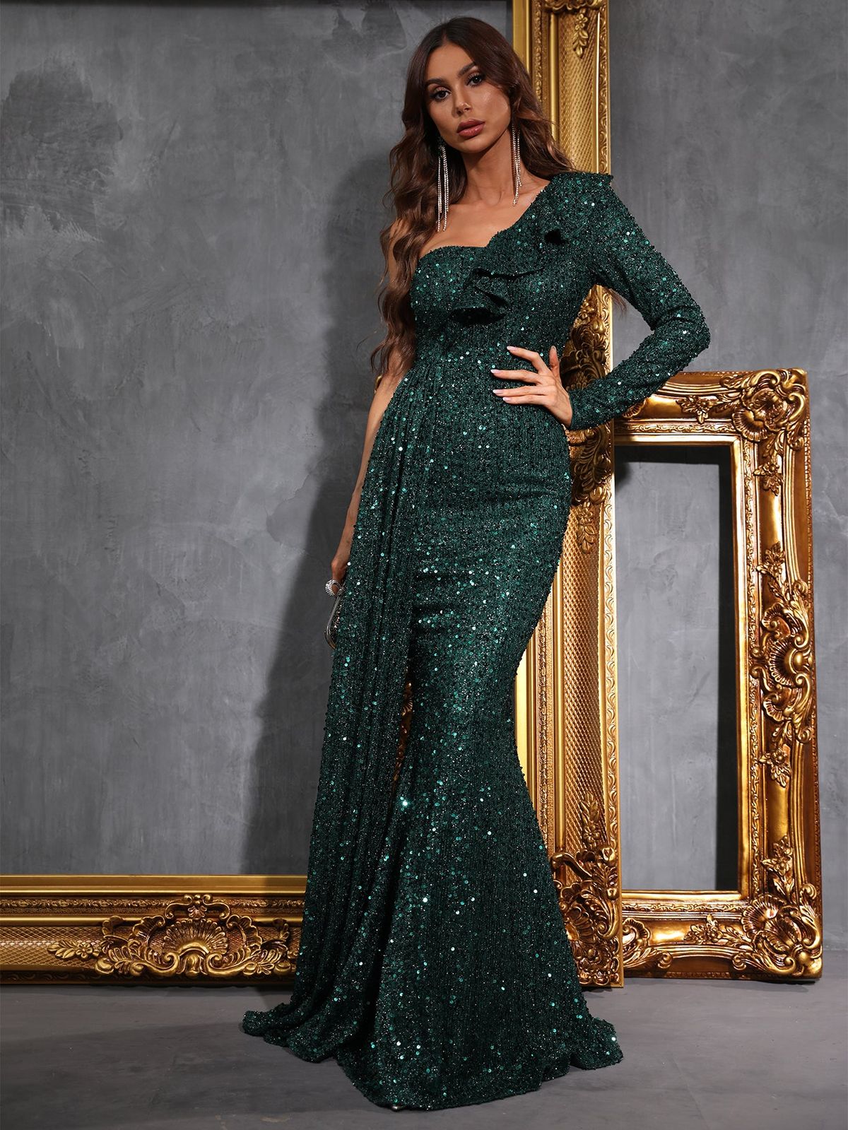 Style FSWD0402 Faeriesty Size S One Shoulder Sequined Green Mermaid Dress on Queenly
