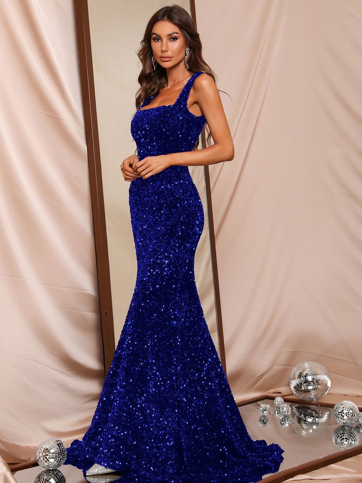 Style FSWD0385 Faeriesty Size XS Sequined Royal Blue Side Slit Dress on Queenly