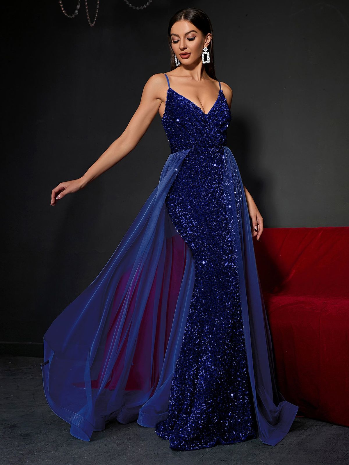 Style FSWD0399 Faeriesty Size L Prom Sequined Royal Blue Floor Length Maxi on Queenly