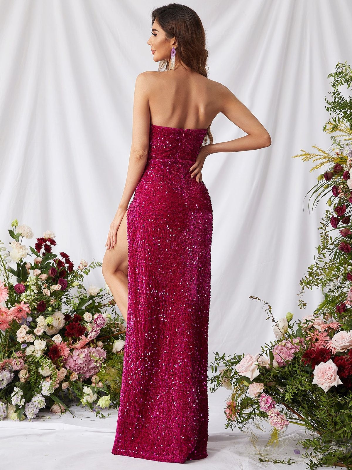 Style FSWD0597 Faeriesty Size XL Sequined Hot Pink Side Slit Dress on Queenly