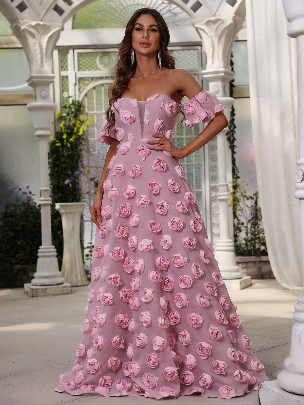 Style FSWD0554 Faeriesty Size XL Prom Off The Shoulder Sheer Pink Floor Length Maxi on Queenly