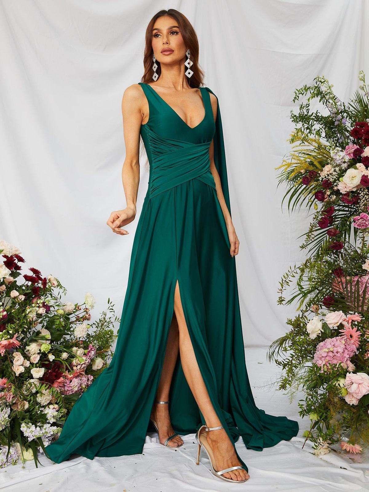 Style FSWD0772 Faeriesty Size M Satin Green Side Slit Dress on Queenly