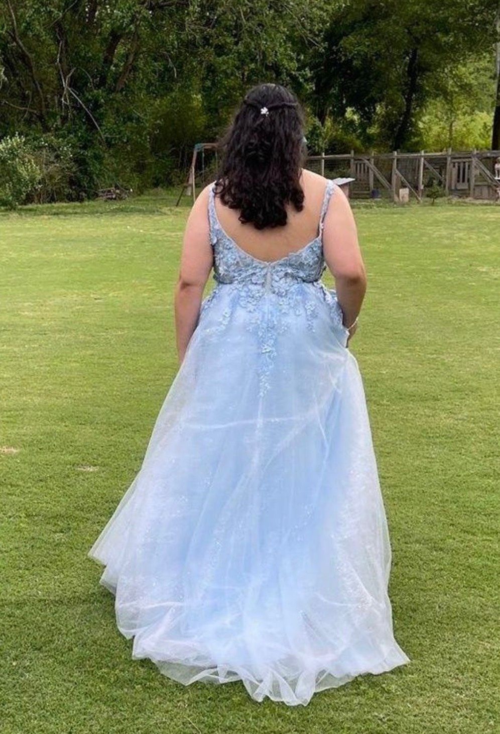 Ellie Wilde Size 12 Prom Sequined Light Blue Ball Gown on Queenly