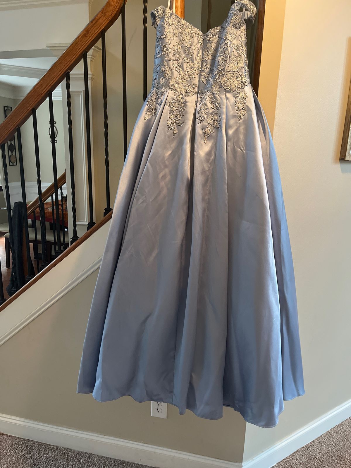 Size XL Prom Off The Shoulder Sequined Light Blue Ball Gown on Queenly