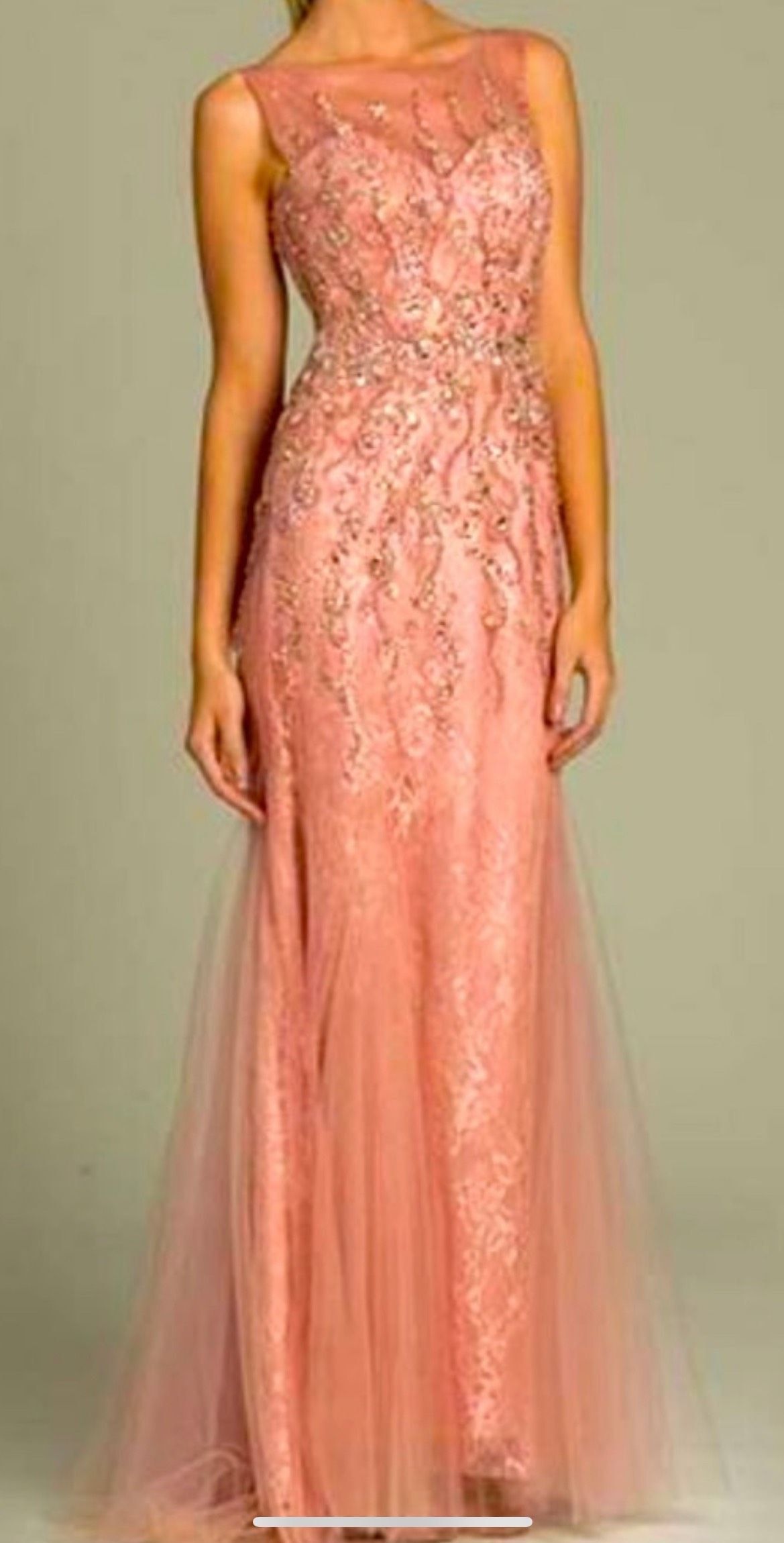 Jovani Size 14 Bridesmaid High Neck Lace Light Pink Ball Gown on Queenly