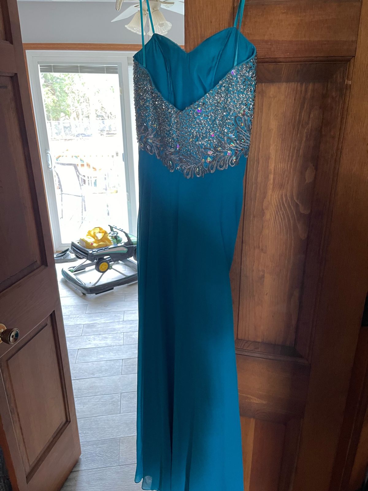Size 4 Bridesmaid Sequined Blue Floor Length Maxi on Queenly