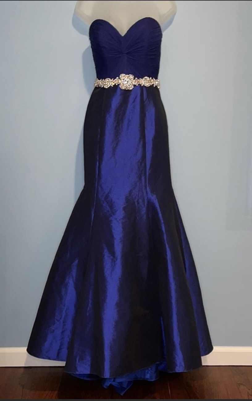 Jovani Size 2 Bridesmaid Strapless Satin Royal Blue Mermaid Dress on Queenly