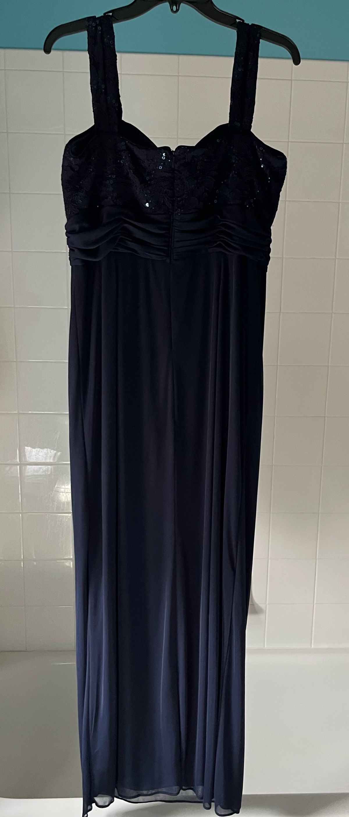 R & M Richards Size 14 Bridesmaid Navy Blue Floor Length Maxi on Queenly