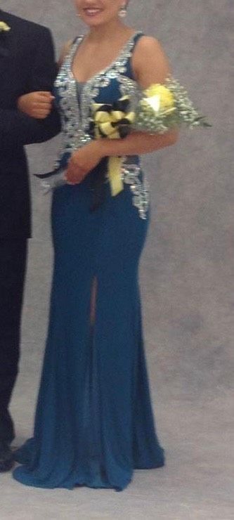 Size 6 Prom Sequined Royal Blue Ball Gown on Queenly