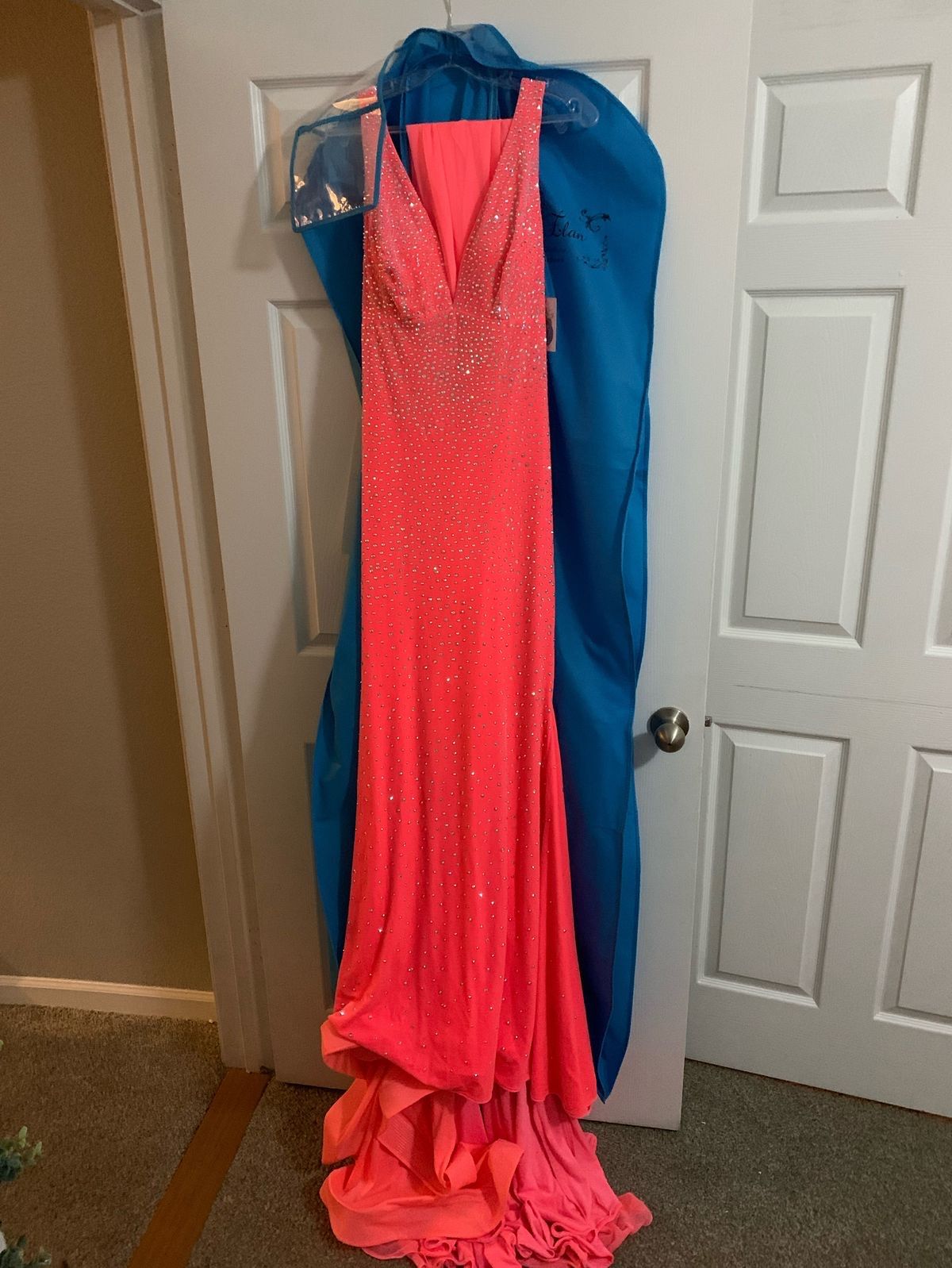 Johnathan Kayne Size 8 Prom Sequined Coral Floor Length Maxi on Queenly