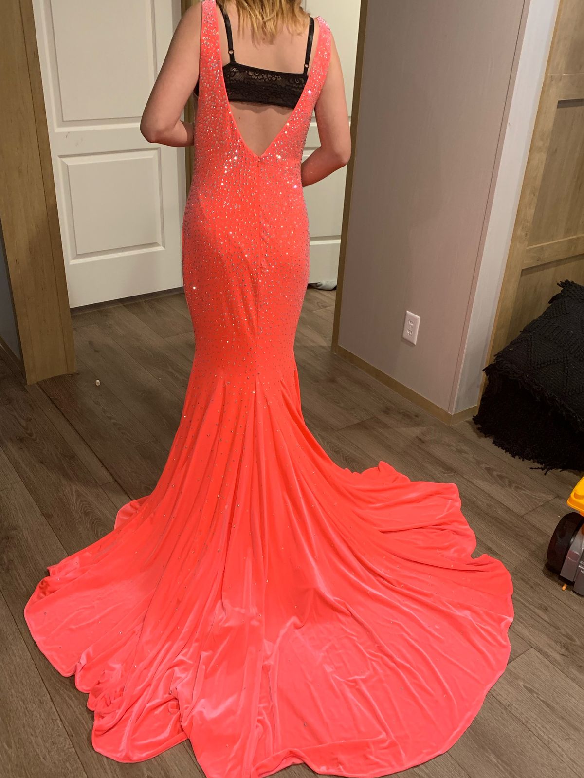 Johnathan Kayne Size 8 Prom Sequined Coral Floor Length Maxi on Queenly