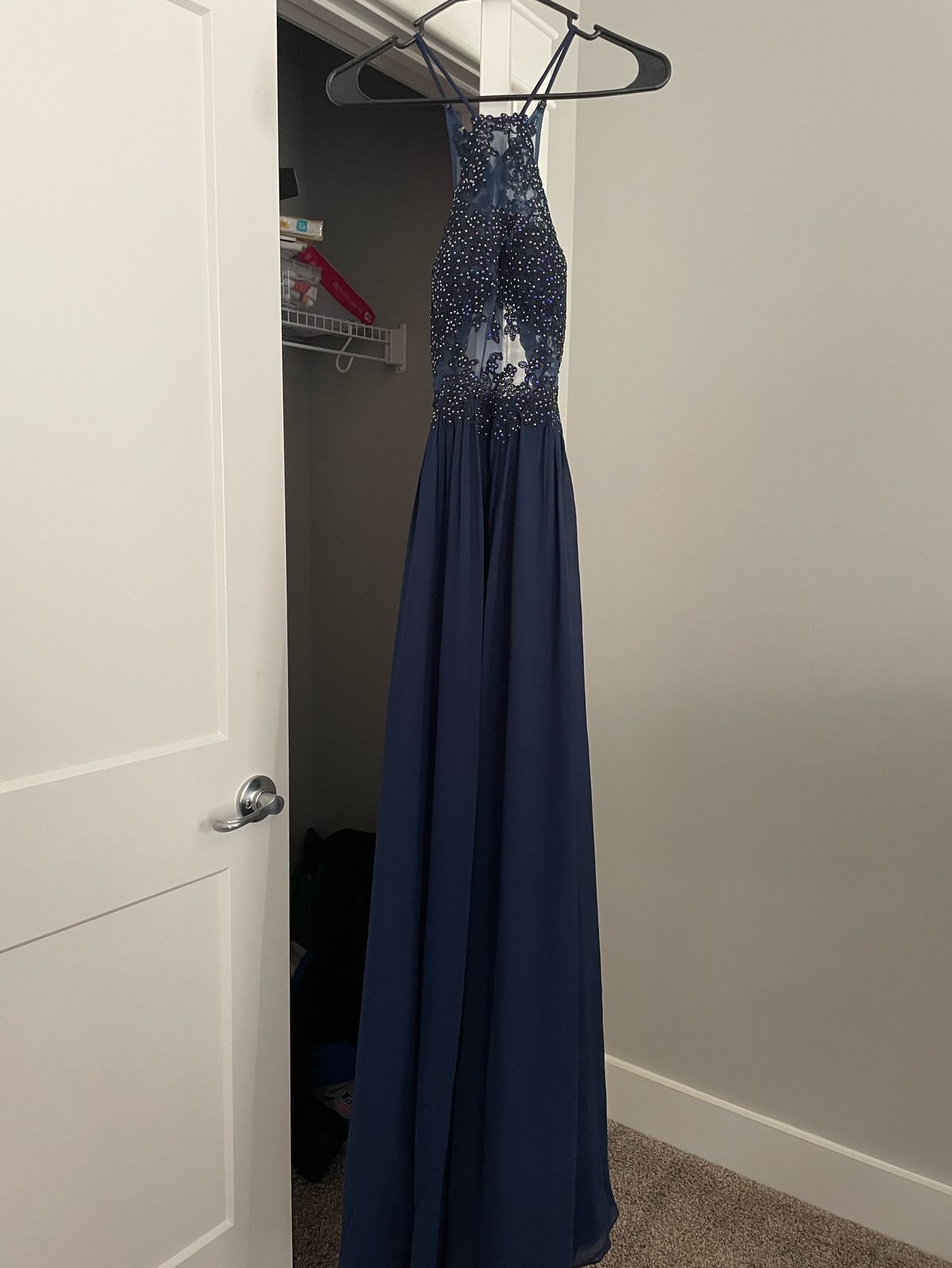 Blondie Nites Size 0 Prom High Neck Sequined Royal Blue Floor Length Maxi on Queenly