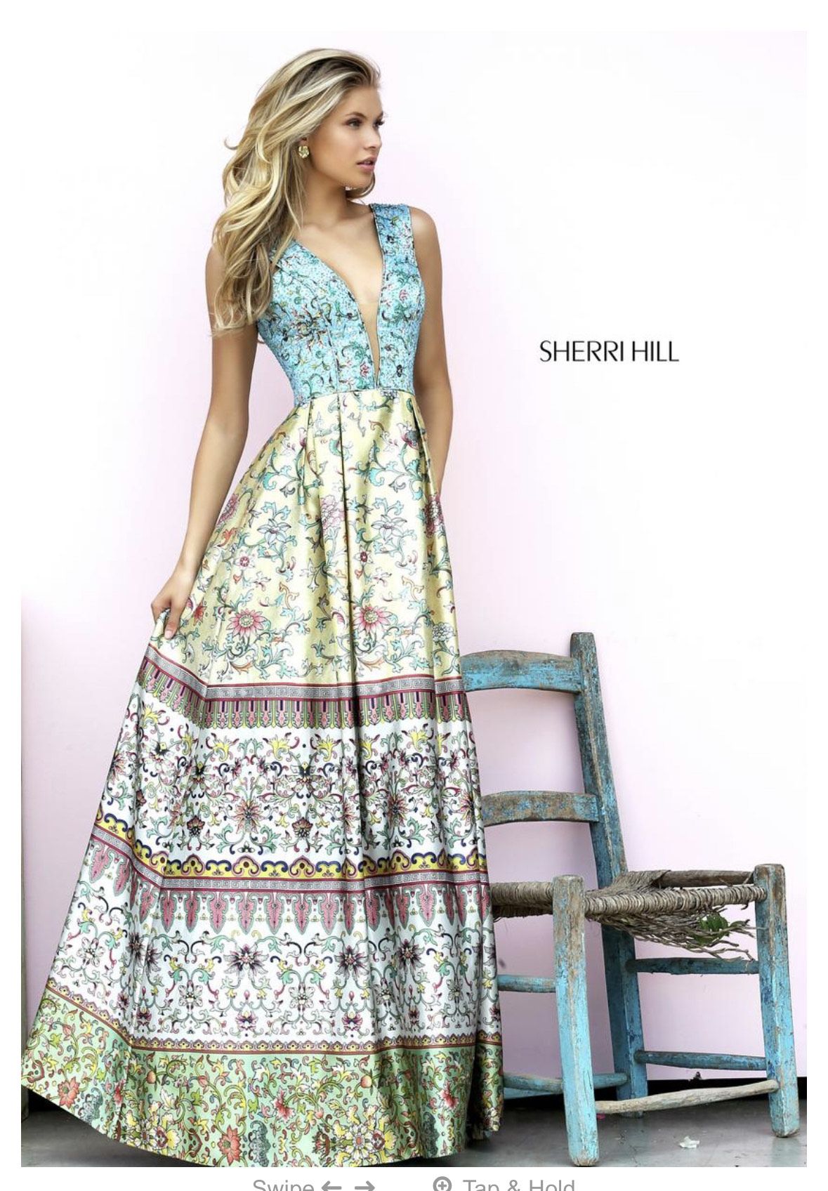 Sherri Hill Size 8 Prom Plunge Floral Light Blue A-line Dress on Queenly