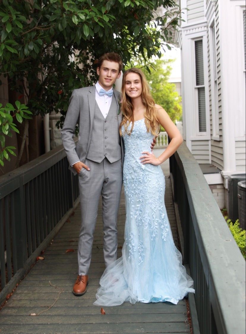 Size 2 Prom Lace Light Blue Mermaid Dress on Queenly