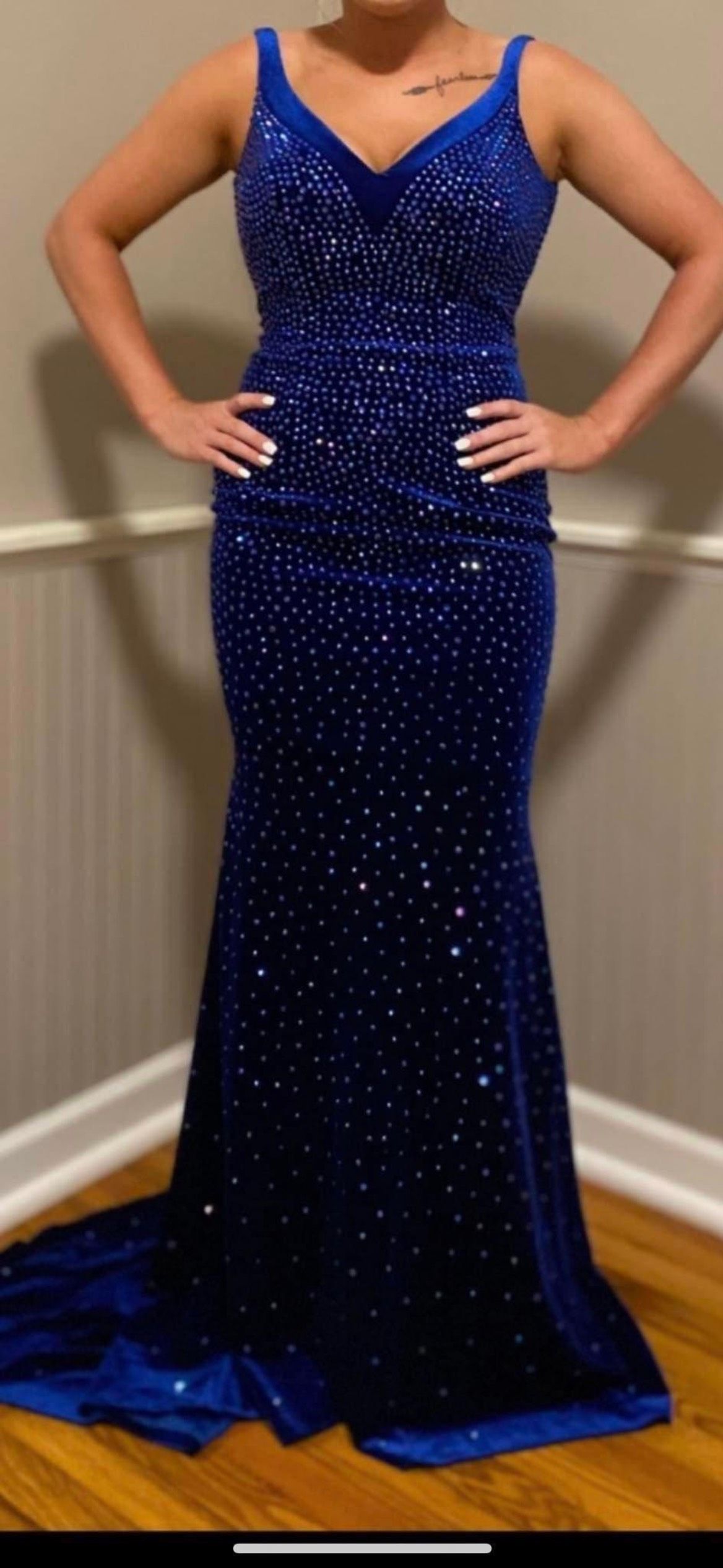 Johnathan Kayne Size 2 Prom Sequined Royal Blue Floor Length Maxi on Queenly