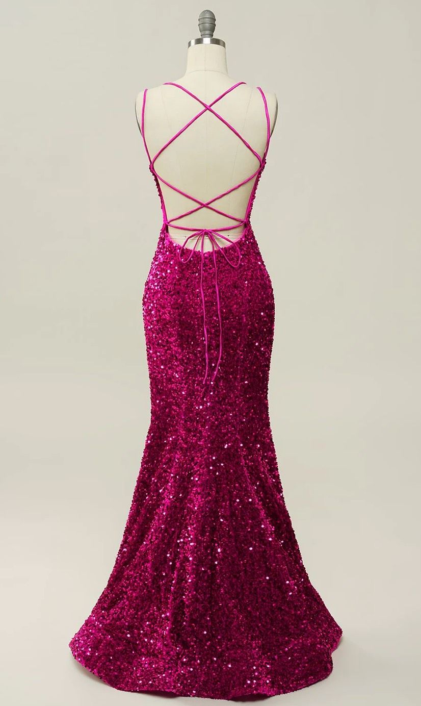 Size 2 Prom Sequined Hot Pink Mermaid Dress on Queenly