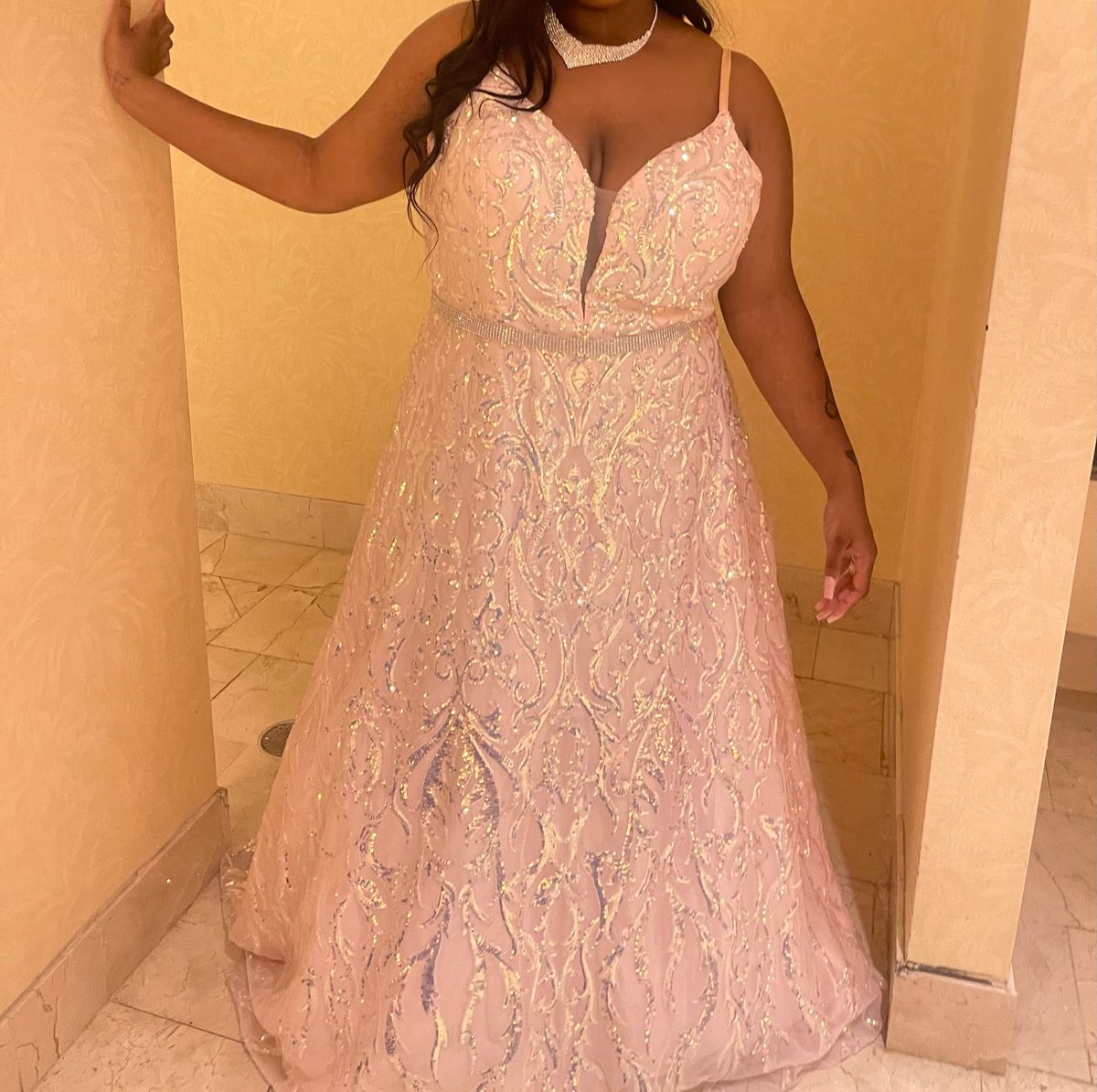 Coya collection Plus Size 20 Prom Sequined Light Pink Ball Gown on Queenly