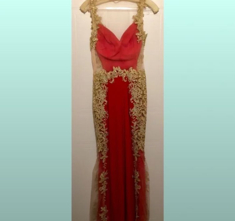 Jovani Size 4 Bridesmaid Lace Red Mermaid Dress on Queenly