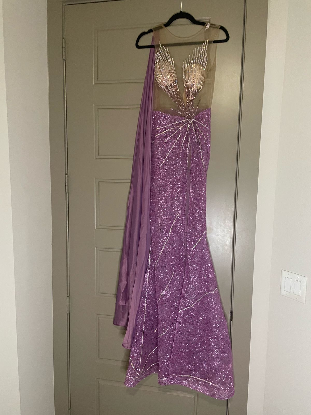 Size 0 Sheer Purple Side Slit Dress on Queenly
