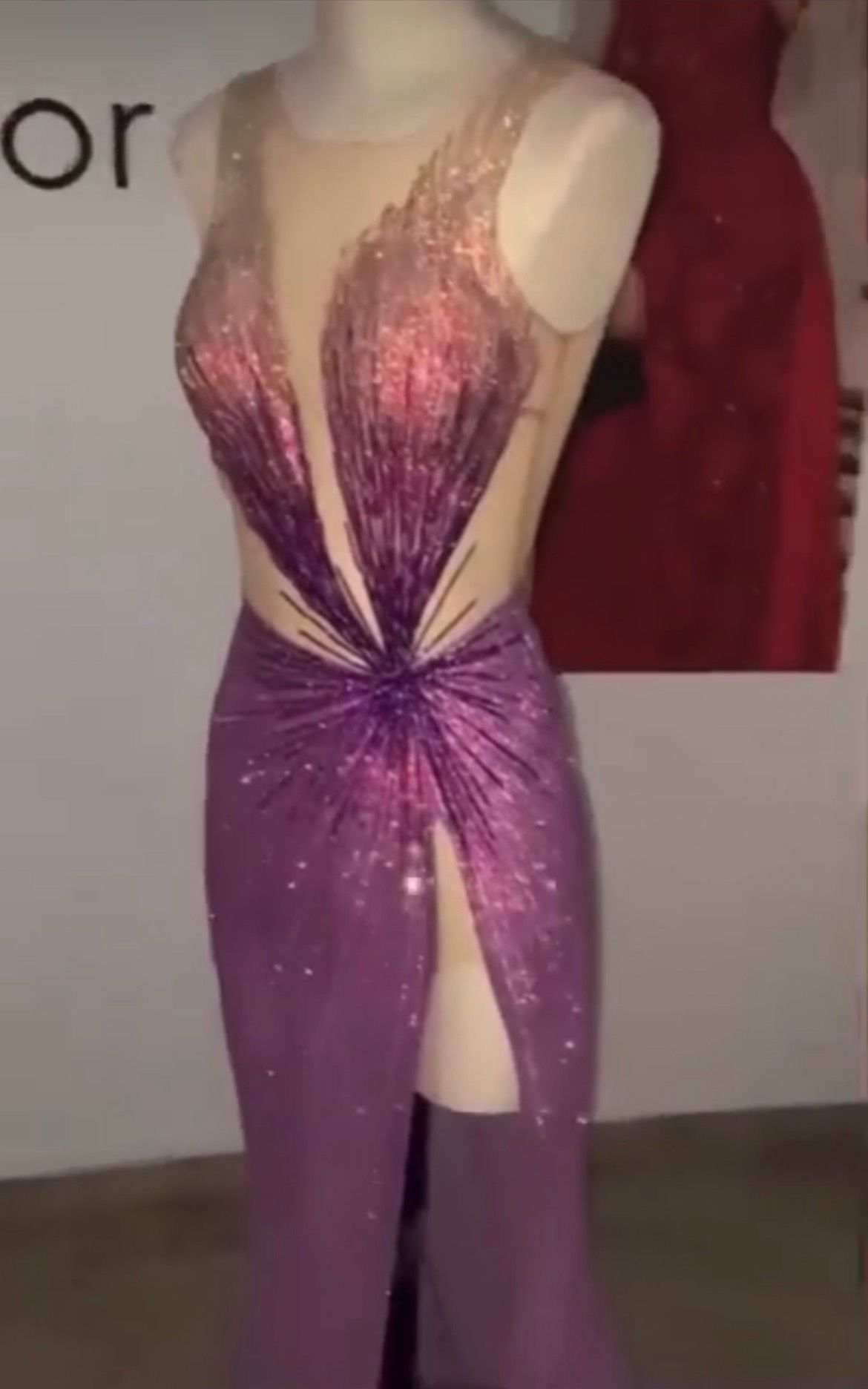 Size 0 Sheer Purple Side Slit Dress on Queenly
