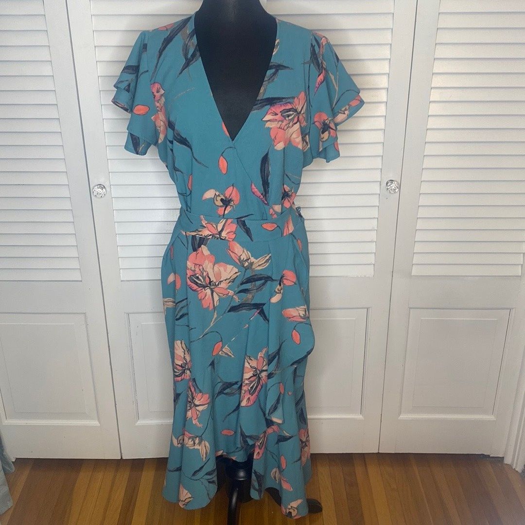 a new day Size 2X Floral Blue Cocktail Dress on Queenly