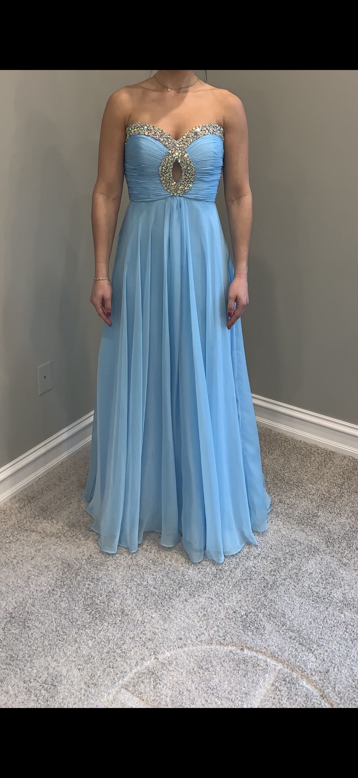 Sherri Hill Size 4 Prom Strapless Sequined Light Blue Ball Gown on Queenly