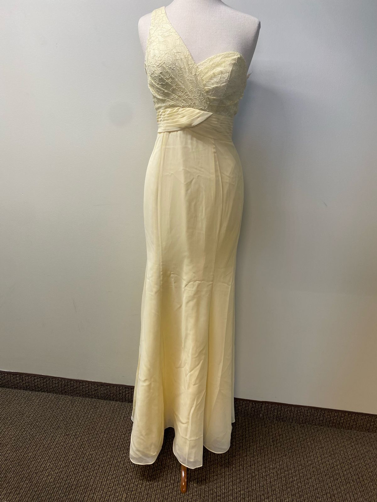 Mary's Size 10 Bridesmaid One Shoulder Lace Yellow Floor Length Maxi on Queenly