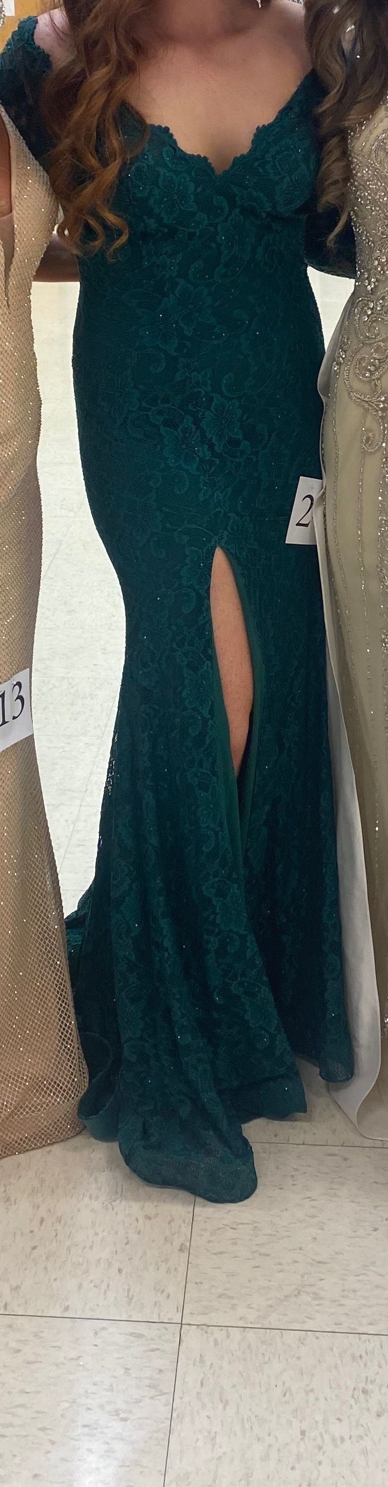 Charissa Size 12 Prom Lace Green Dress With Train on Queenly