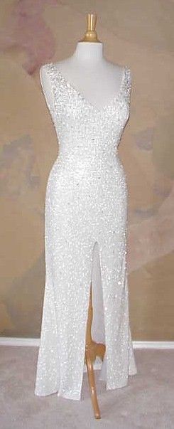 Style #2022sg  sleeveless v-neck swarovski crystal beaded pageant evening gown Darius Cordell Size 4 Pageant Sequined White Side Slit Dress on Queenly