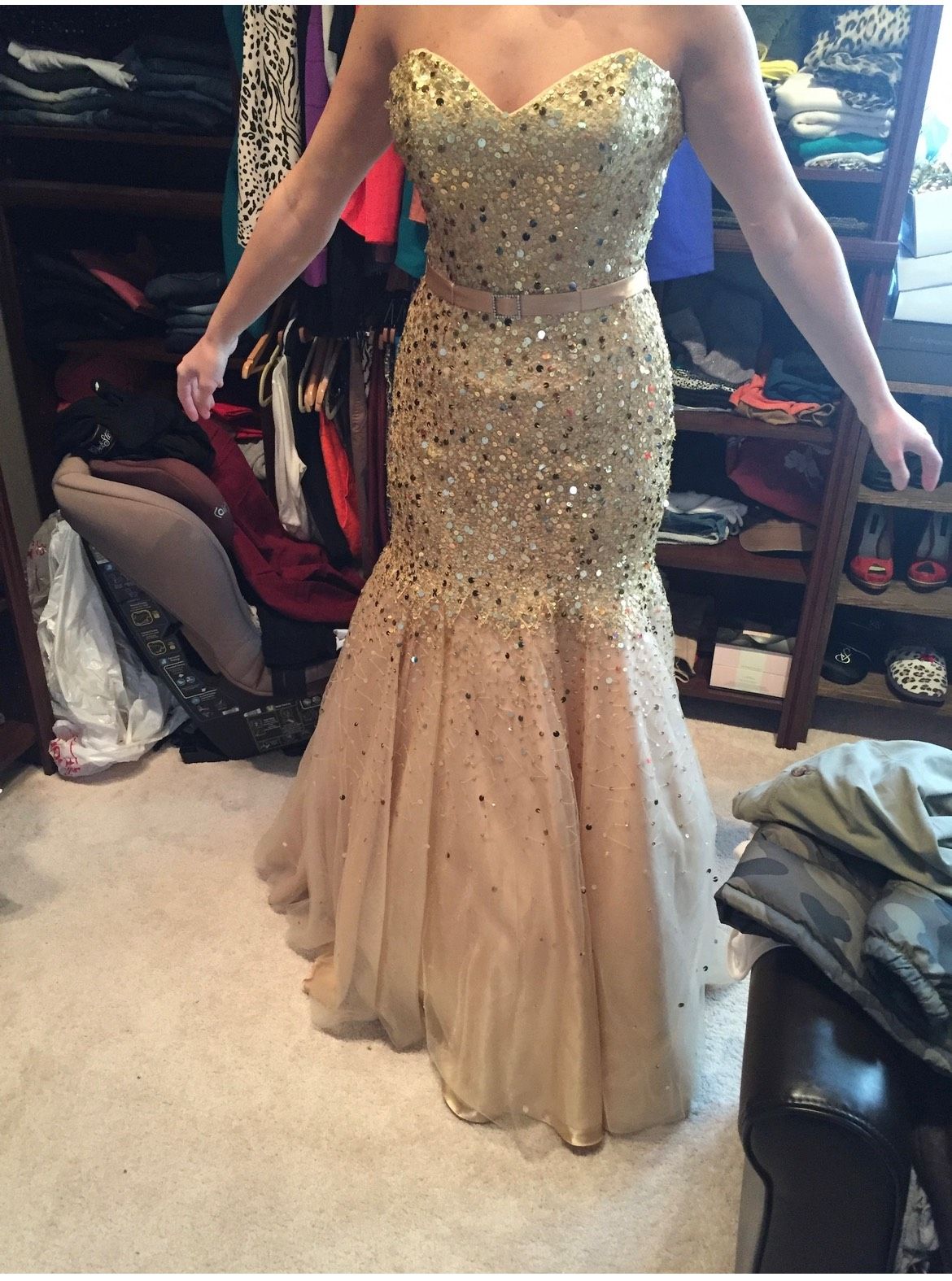 Size 6 Prom Strapless Sequined Gold Mermaid Dress on Queenly