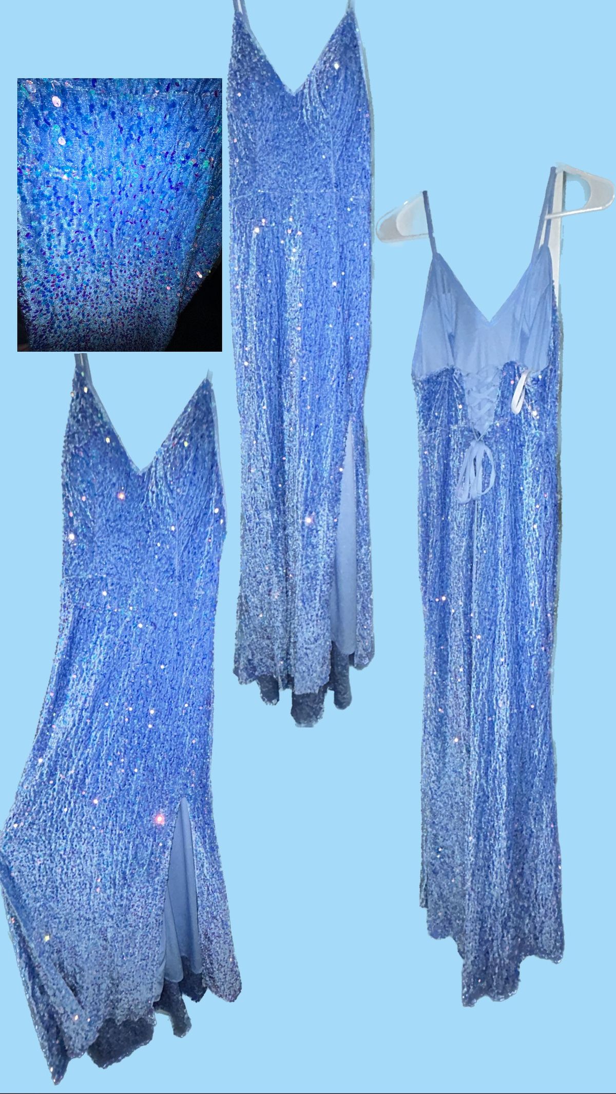 Size 2 Prom Sequined Blue A-line Dress on Queenly