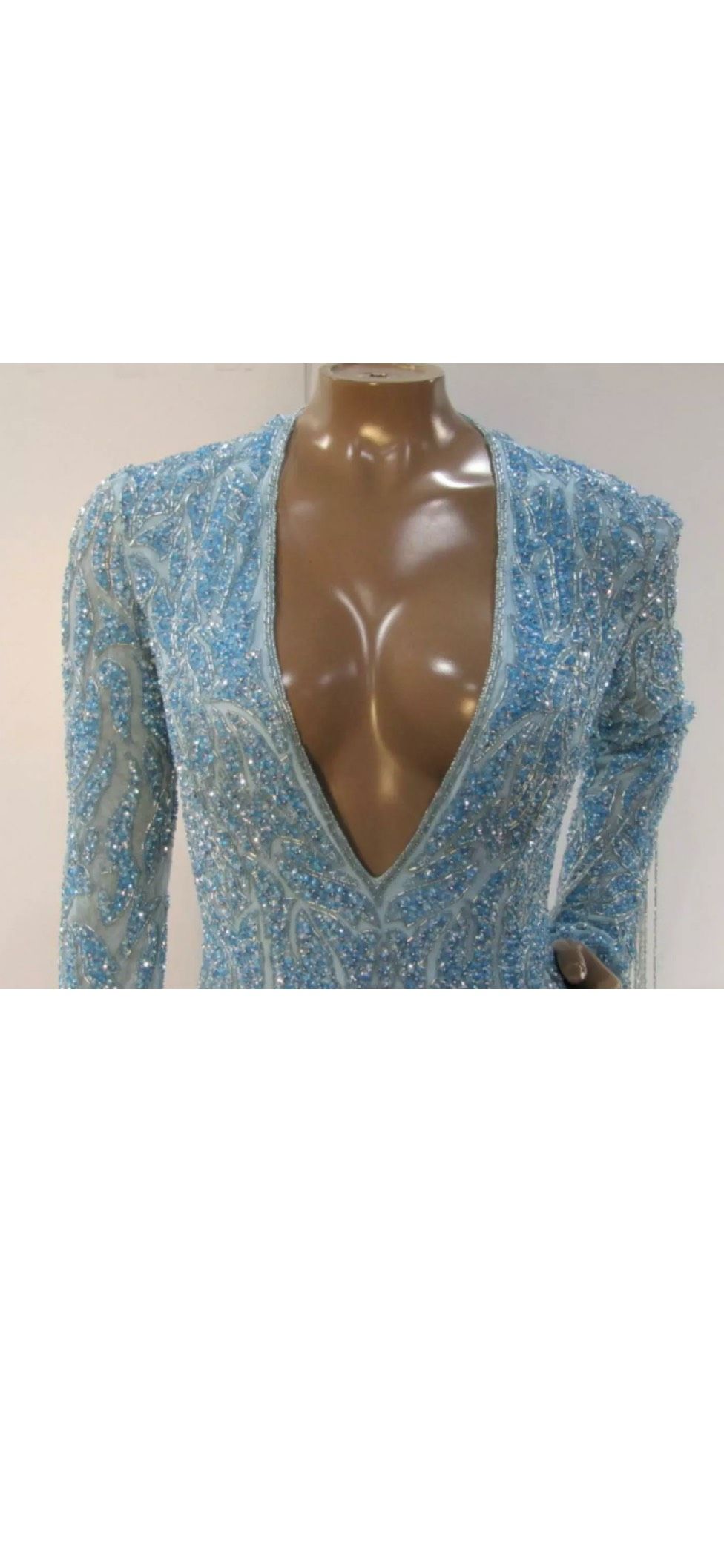 Sherri Hill Size 0 Prom Long Sleeve Sequined Light Blue Floor Length Maxi on Queenly