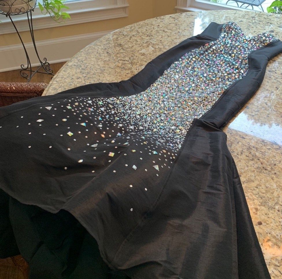 Jovani Size 4 Prom Strapless Sequined Black Mermaid Dress on Queenly