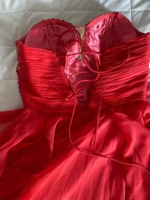 Size 8 Prom Lace Coral Ball Gown on Queenly