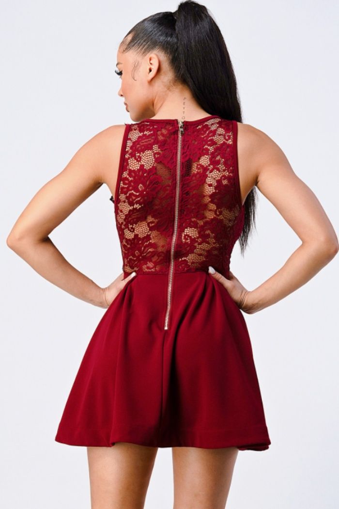 Style PD634 Privy Size 10 Lace Burgundy Red Cocktail Dress on Queenly