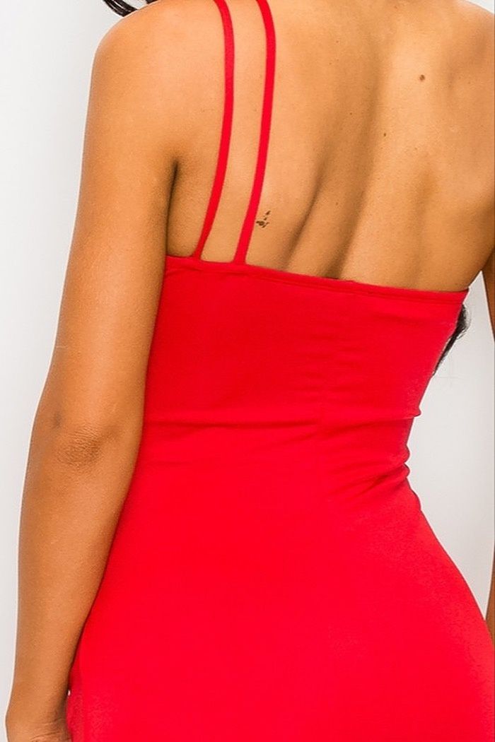 Style PD7760E Privy Size 10 One Shoulder Red Side Slit Dress on Queenly