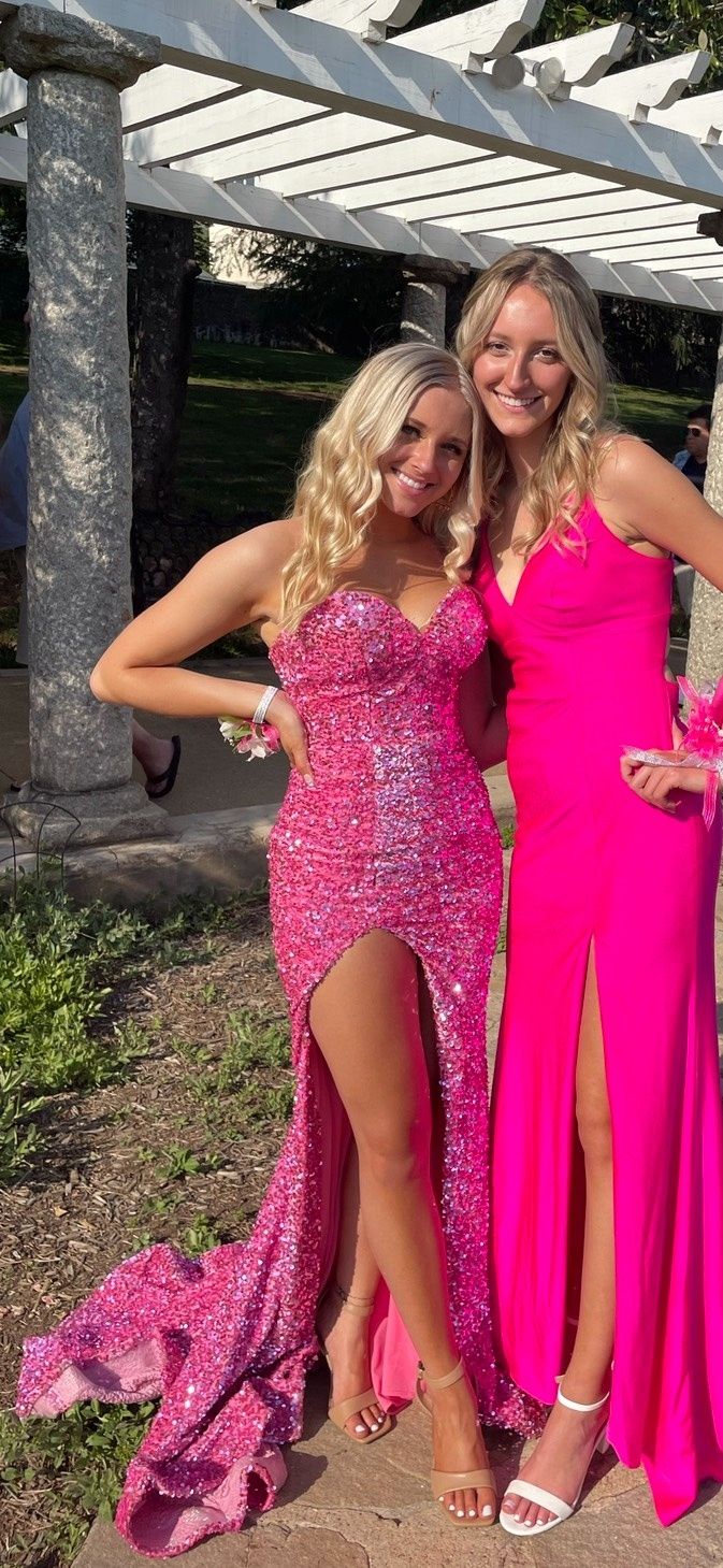 Portia and Scarlett Size 0 Prom Strapless Sequined Hot Pink Mermaid Dress on Queenly