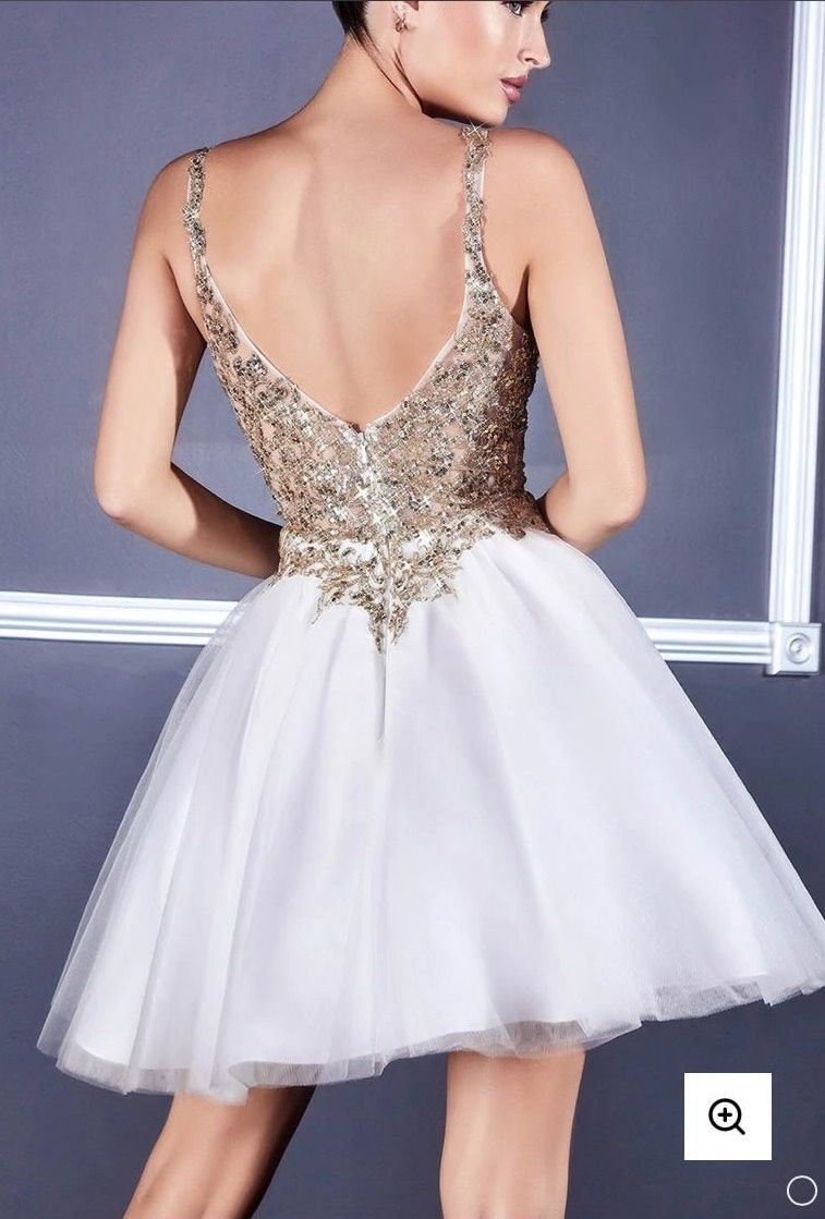 Size L Homecoming Sequined White Ball Gown on Queenly
