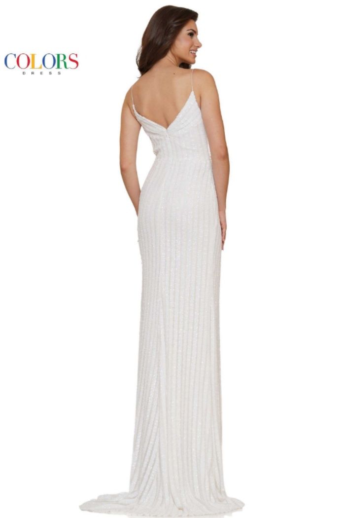 Style 2659 Colors Size 2 White Side Slit Dress on Queenly