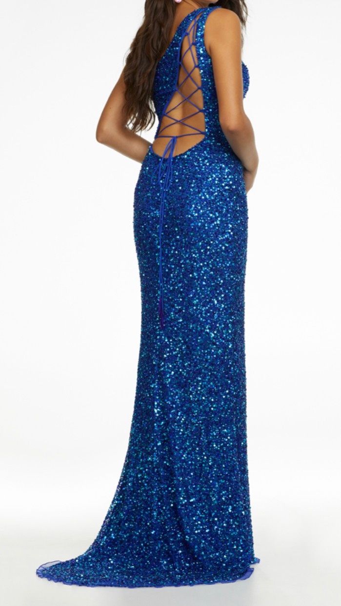 Ashley Lauren Size 4 Prom Sequined Royal Blue Side Slit Dress on Queenly