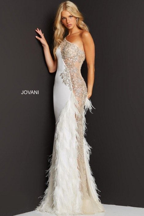 Jovani Size 00 Wedding One Shoulder Sequined White Floor Length Maxi on Queenly