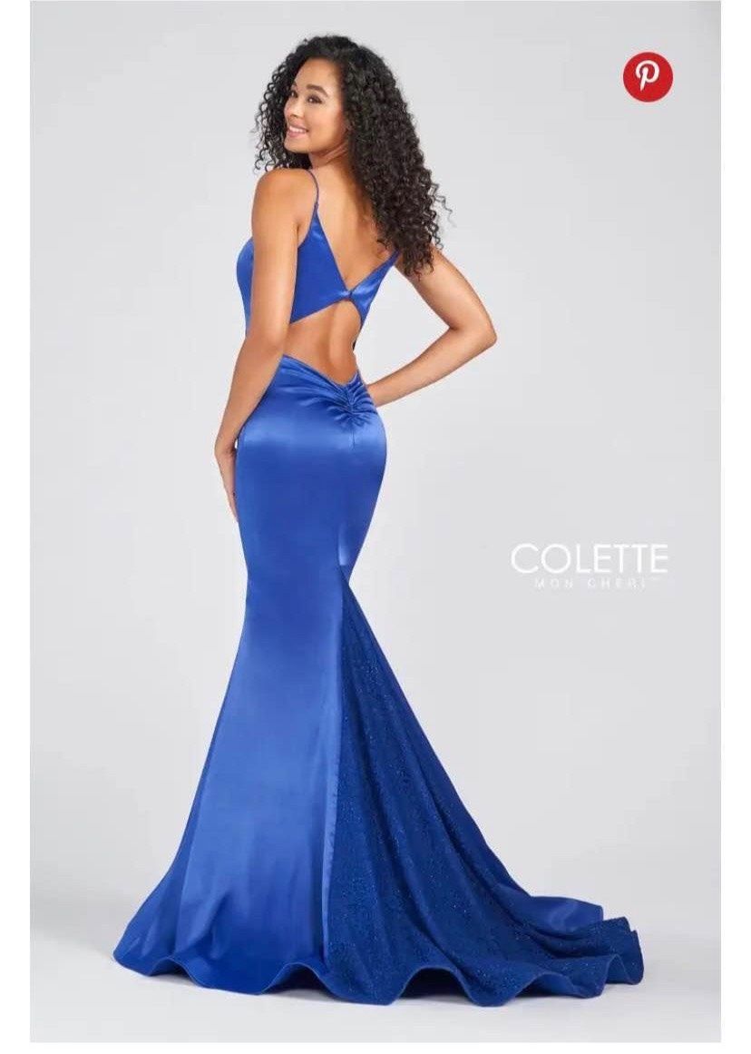 Colette Size 2 Prom Satin Blue Mermaid Dress on Queenly