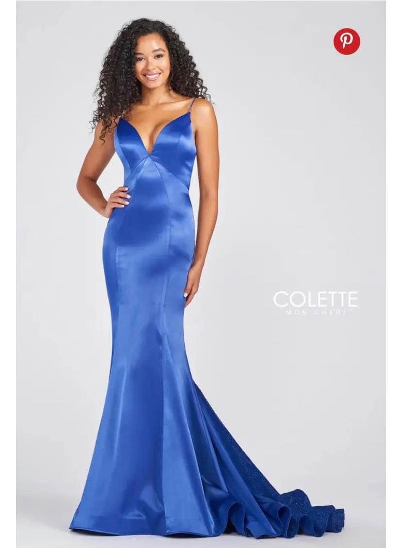 Colette Size 2 Prom Satin Blue Mermaid Dress on Queenly