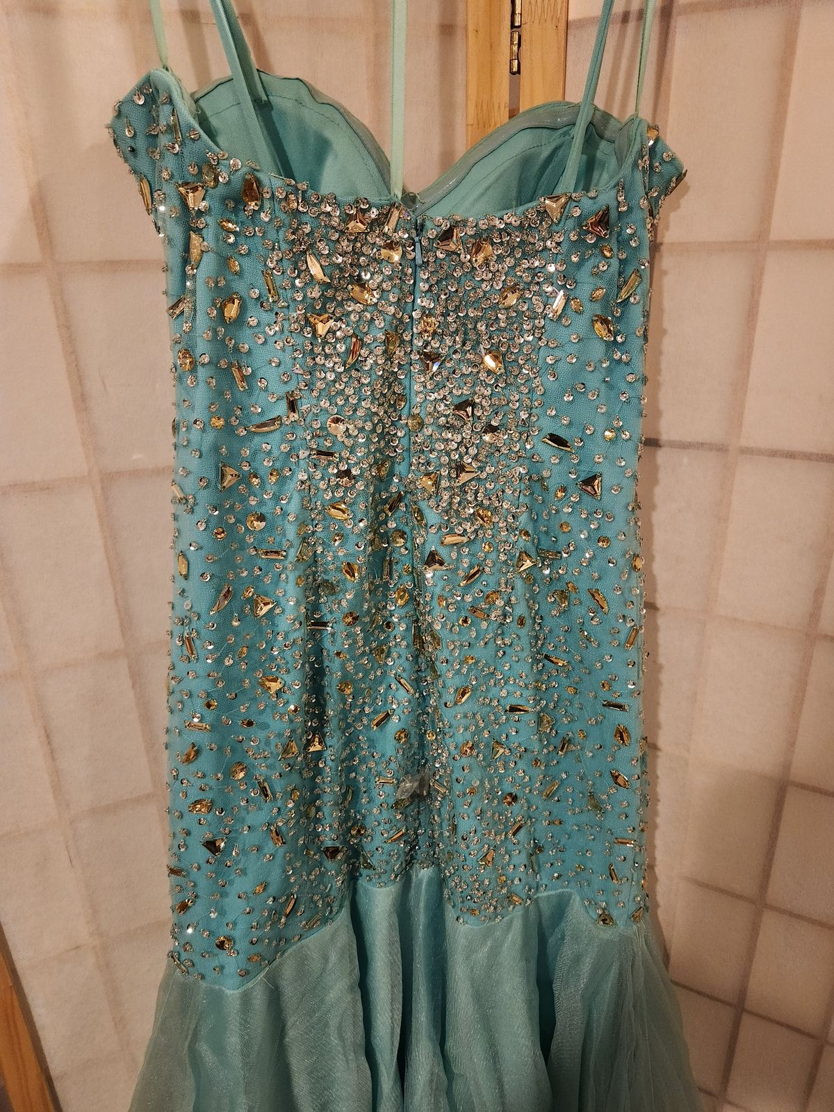 Colors Size 8 Prom Strapless Sequined Turquoise Blue Mermaid Dress on Queenly